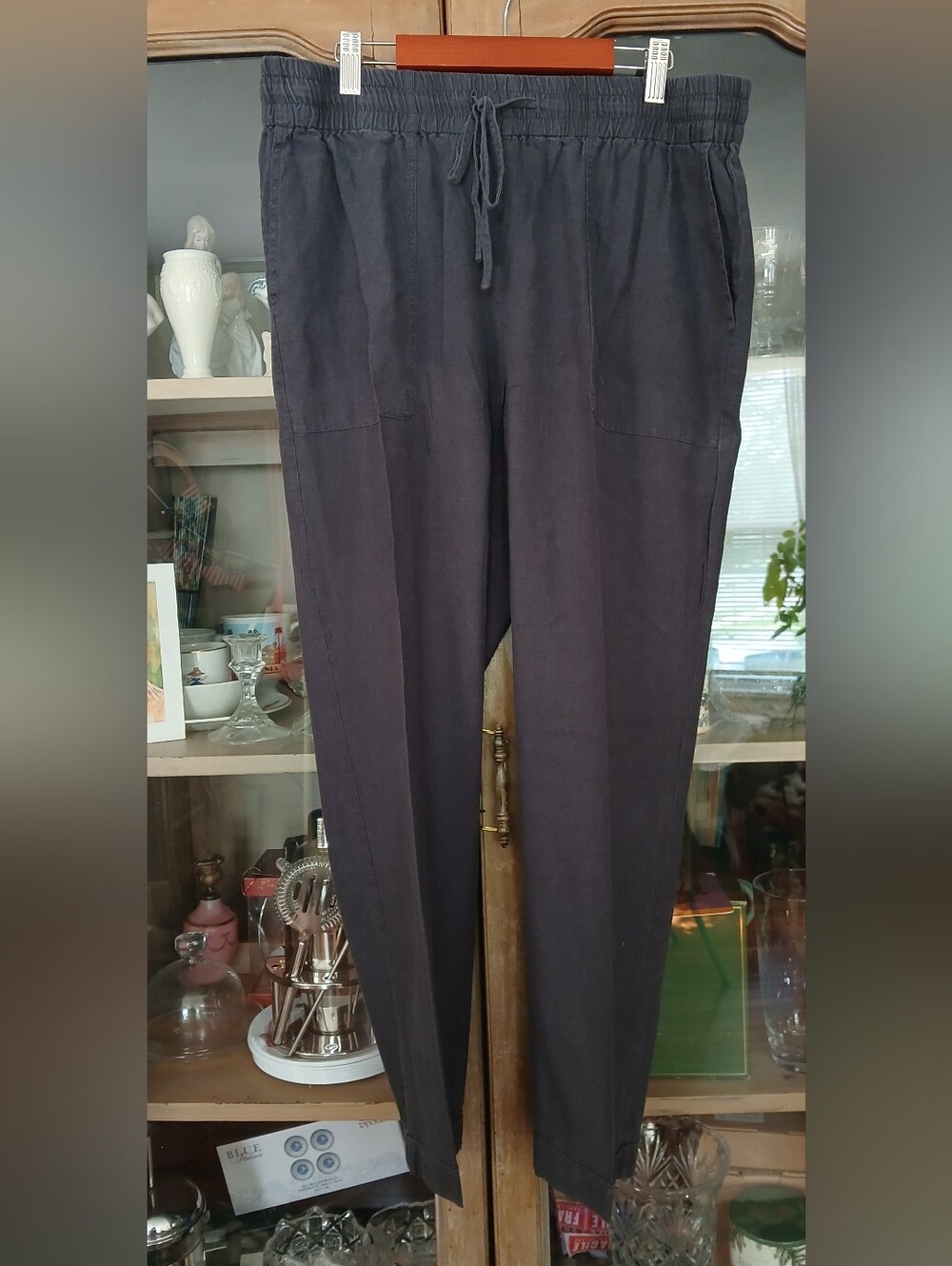 Matty M Navy Linen Straight Leg Pant - l